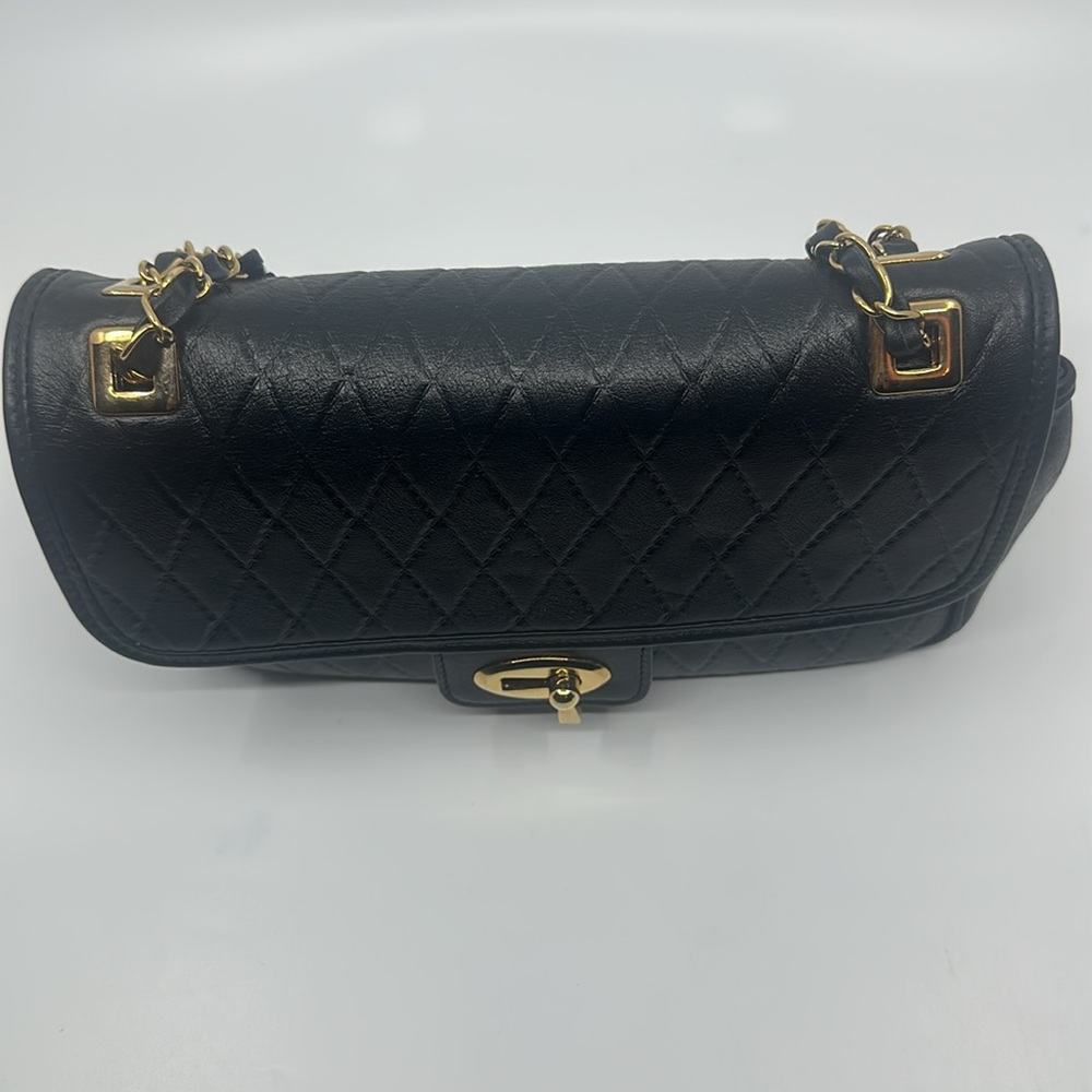 Elegant Black Quilted Genuine Leather Chain Bag - Picture 4 of 16